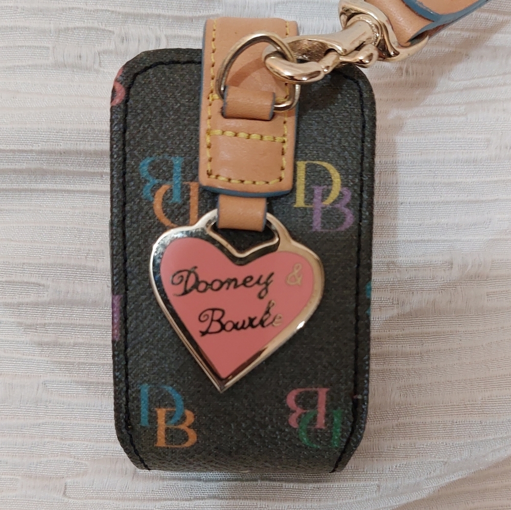 Dooney & Bourke Multicolor Logo Key Fob with Pink Heart Charm - Picture 2 of 6